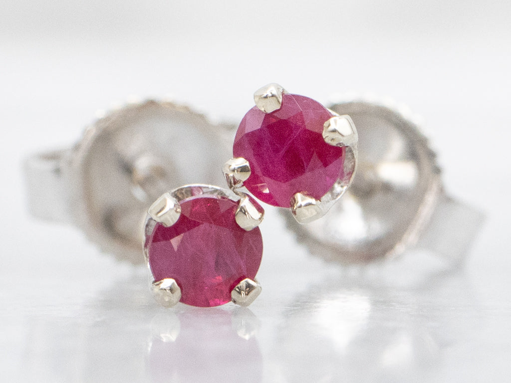 Bright Pink Ruby White Gold Stud Earrings