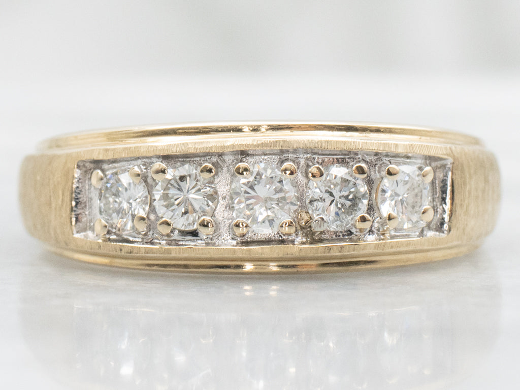 Brilliant Diamond Textured Gold Unisex Band