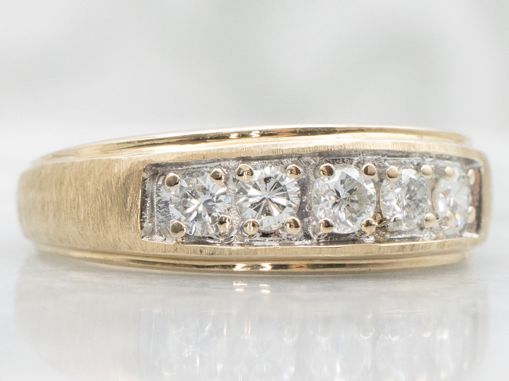 Brilliant Diamond Textured Gold Unisex Band