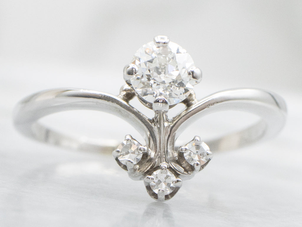 Vintage Jabel Old Mine Cut Diamond White Gold Engagement Ring