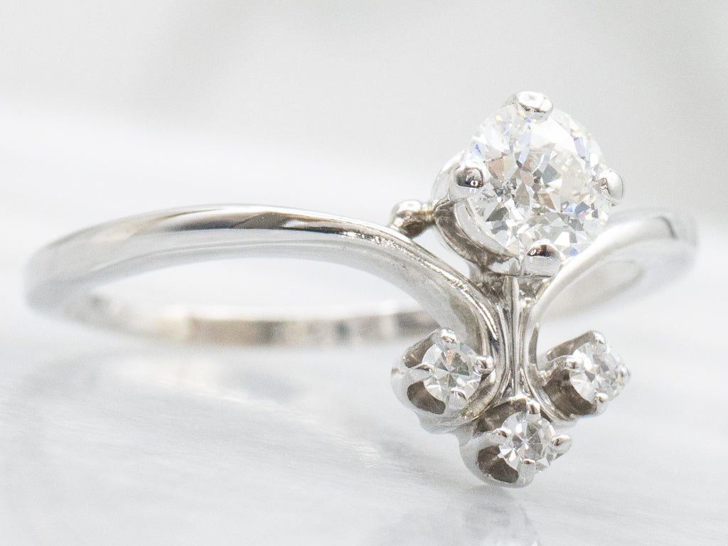 Vintage Jabel Old Mine Cut Diamond White Gold Engagement Ring