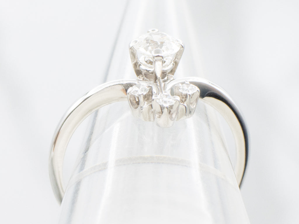 Vintage Jabel Old Mine Cut Diamond White Gold Engagement Ring