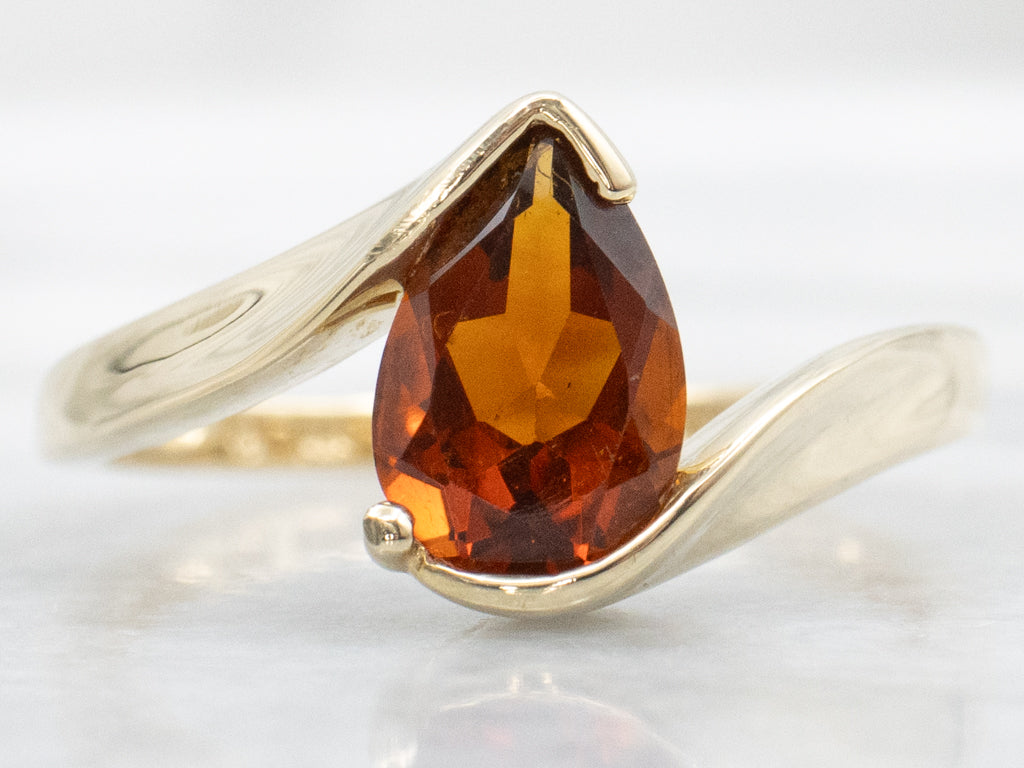 Pear-Cut Citrine Yellow Gold Bypass Ring