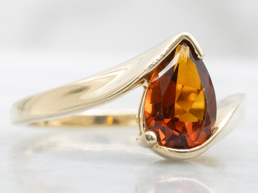 Pear-Cut Citrine Yellow Gold Bypass Ring