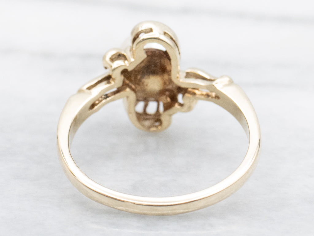 Mid-Century Yellow Gold Pearl Solitaire Ring