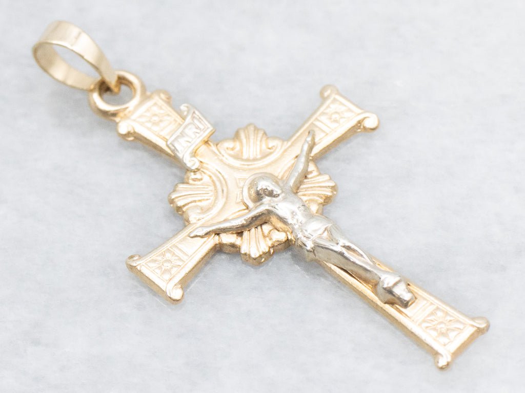 Two-Tone Gold Crucifix Pendant