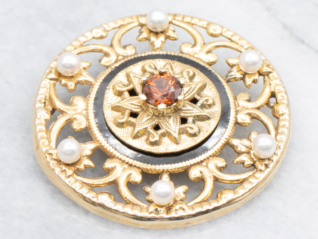 Garnet and Gold Enamel and Pearl Antique Victorian Brooch Conversion Pendant