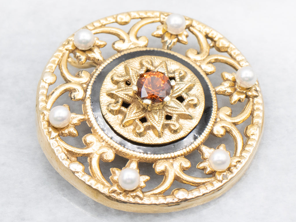 Garnet and Gold Enamel and Pearl Antique Victorian Brooch Conversion Pendant