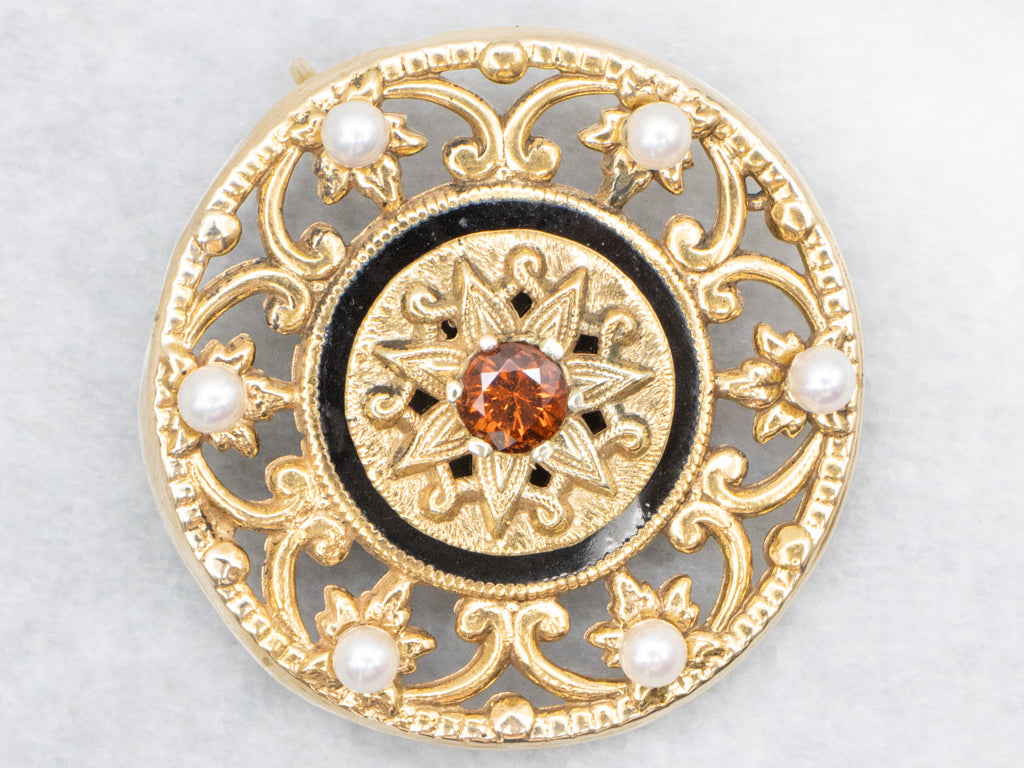 Garnet and Gold Enamel and Pearl Antique Victorian Brooch Conversion Pendant