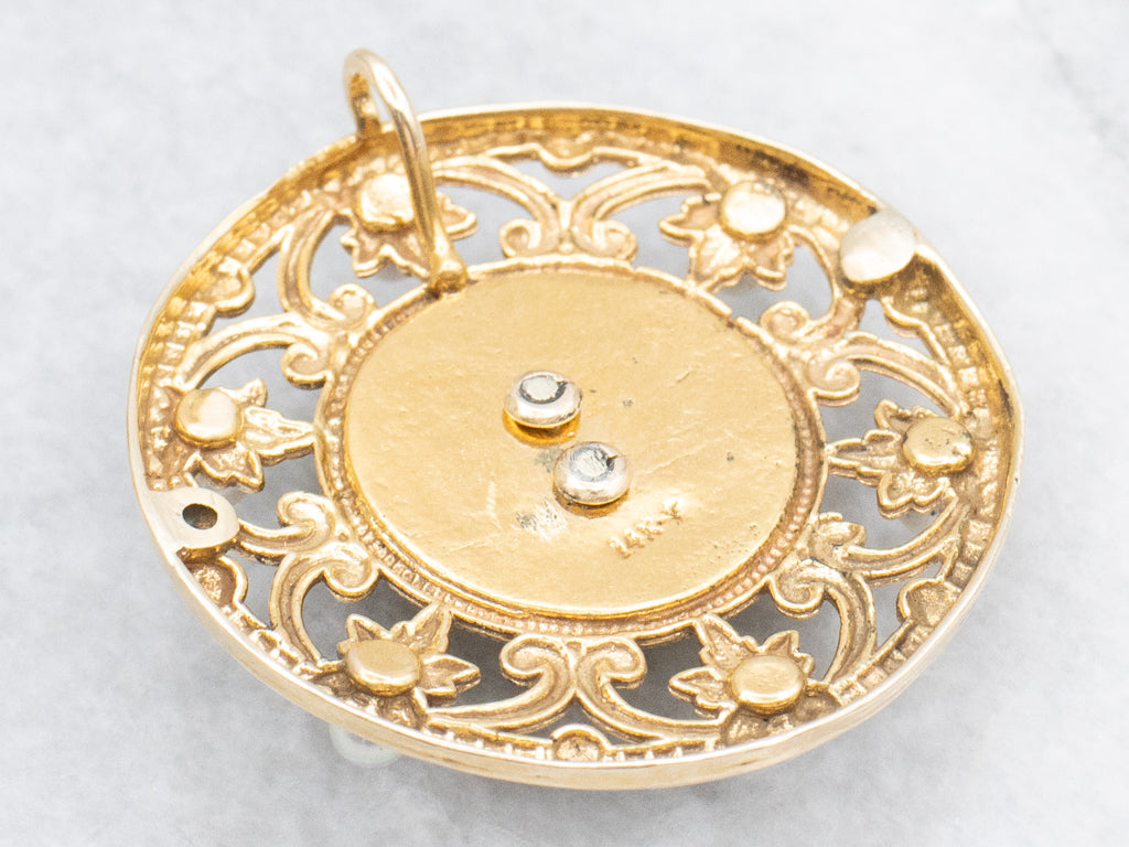 Garnet and Gold Enamel and Pearl Antique Victorian Brooch Conversion Pendant