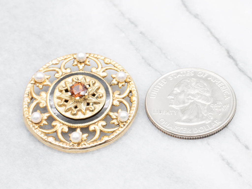 Garnet and Gold Enamel and Pearl Antique Victorian Brooch Conversion Pendant