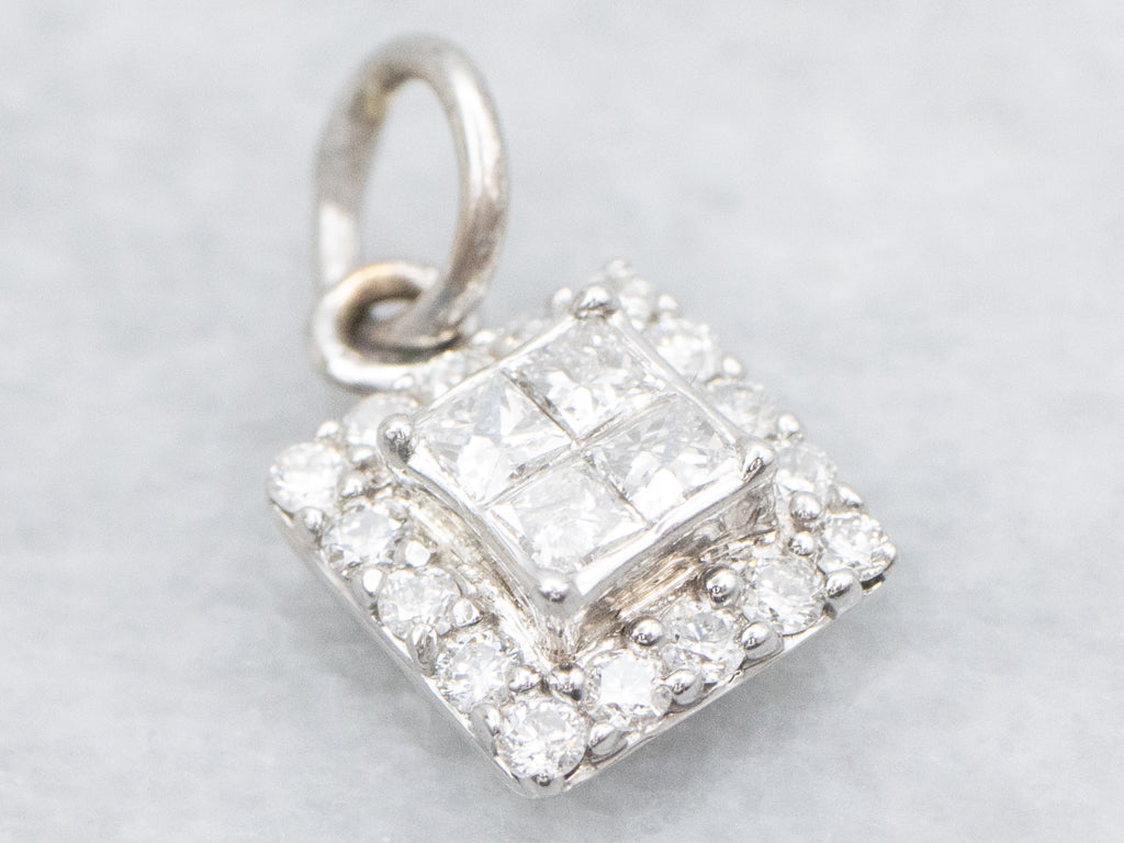 Sparkling White Gold Diamond Cluster Pendant