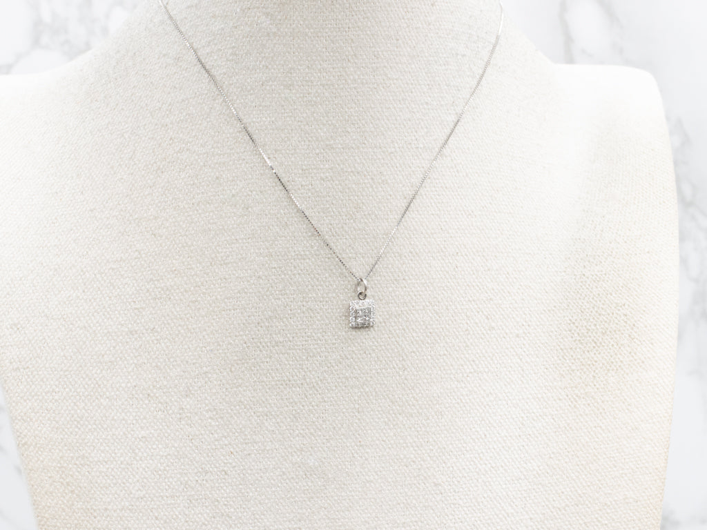Sparkling White Gold Diamond Cluster Pendant