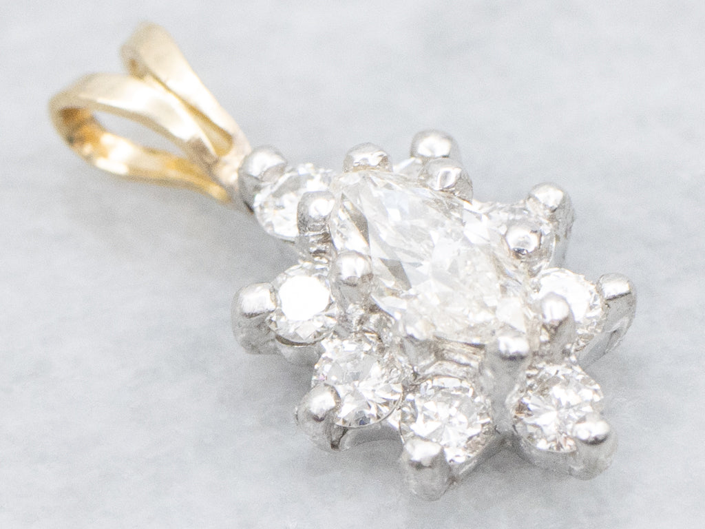 Two-Tone Gold Marquise-Cut Diamond Halo Pendant with Split Bail