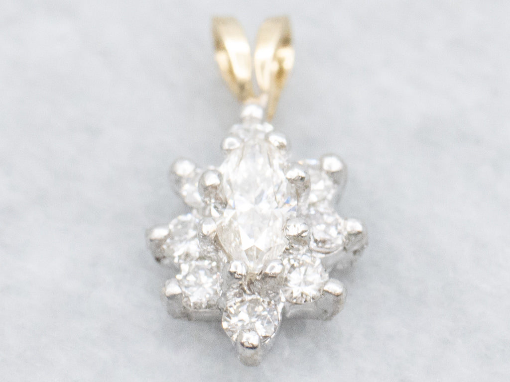 Two-Tone Gold Marquise-Cut Diamond Halo Pendant with Split Bail