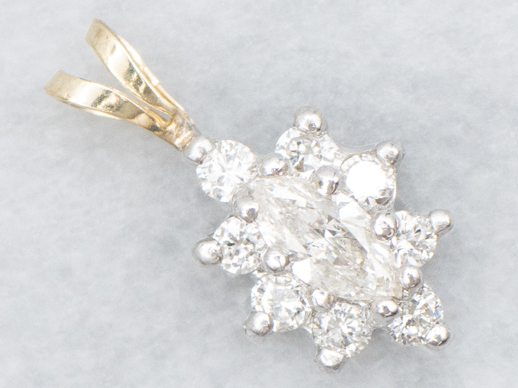 Two-Tone Gold Marquise-Cut Diamond Halo Pendant with Split Bail