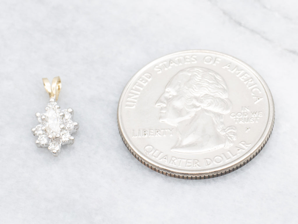 Two-Tone Gold Marquise-Cut Diamond Halo Pendant with Split Bail