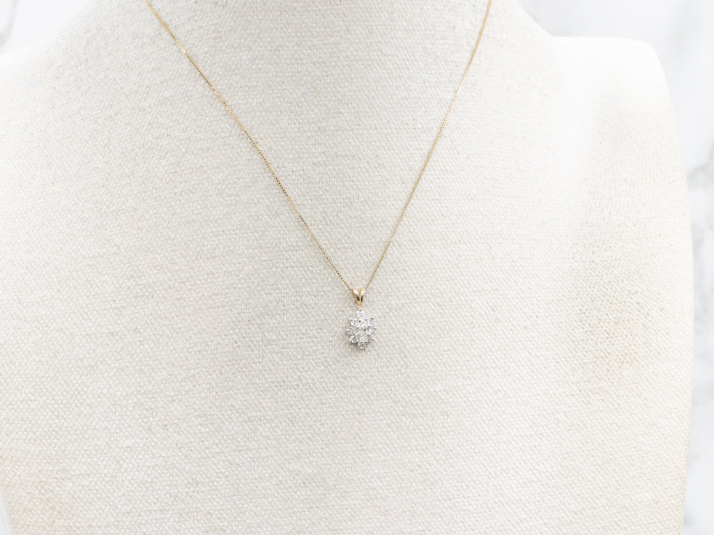Two-Tone Gold Marquise-Cut Diamond Halo Pendant with Split Bail
