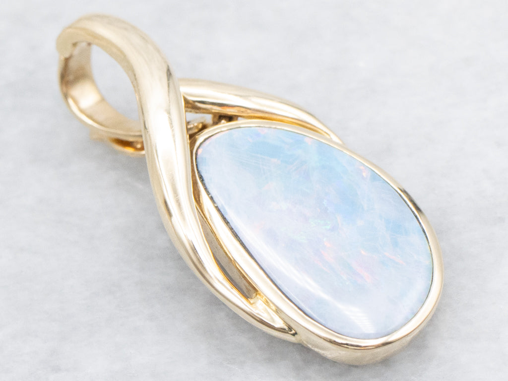 Modern GoldBoulder Opal Pendant with Enhancer Bail