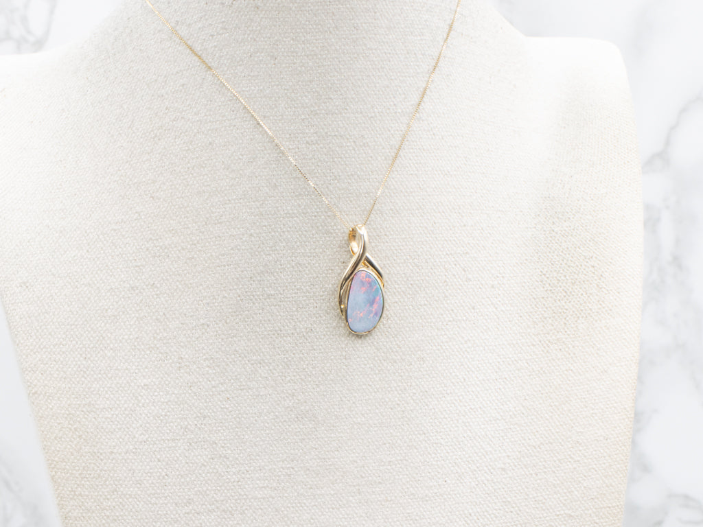 Modern GoldBoulder Opal Pendant with Enhancer Bail