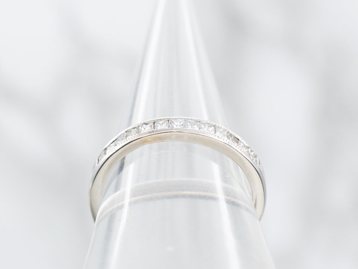 Milgrain Edged Channel Set Band with Square Diamonds