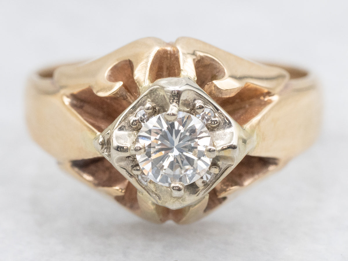 Vintage Belcher Set Diamond Engagement Ring