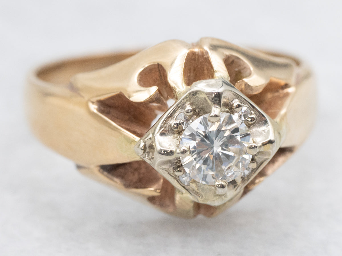 Vintage Belcher Set Diamond Engagement Ring