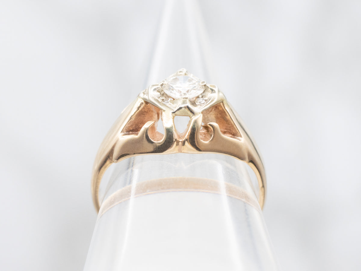 Vintage Belcher Set Diamond Engagement Ring