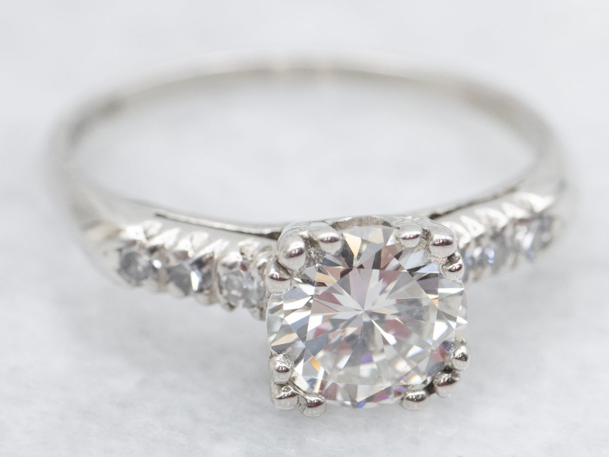 1950s Platinum and Diamond Engagement Ring with Diamond Accents