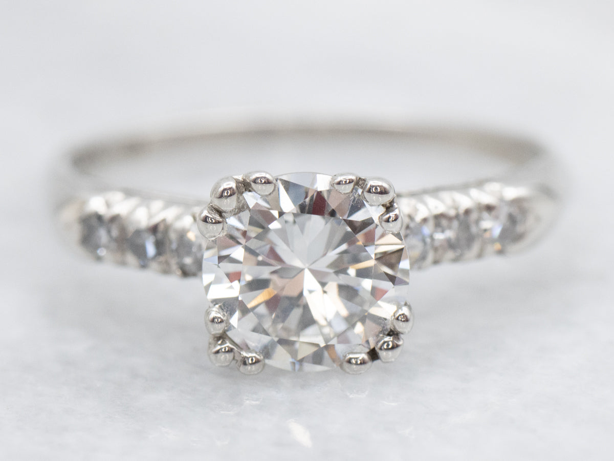 1950s Platinum and Diamond Engagement Ring with Diamond Accents