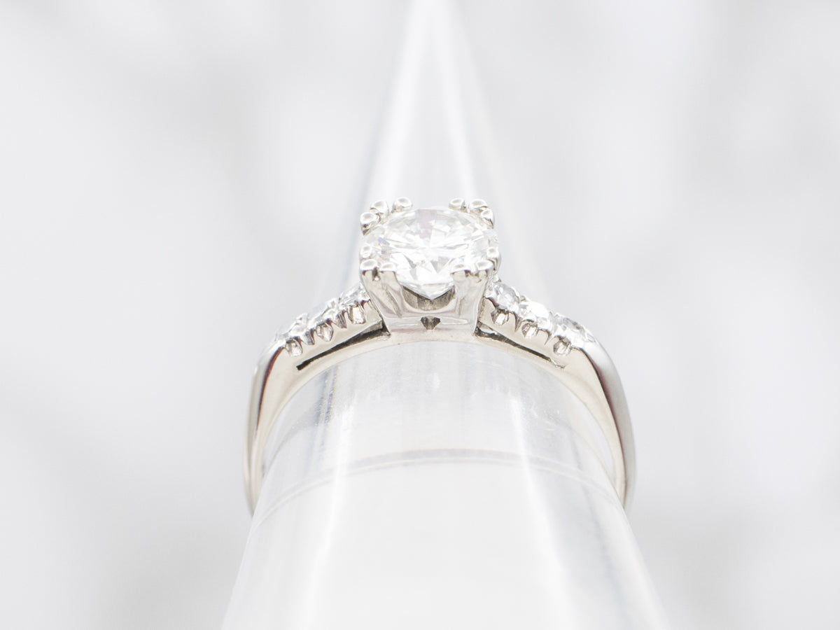 1950s Platinum and Diamond Engagement Ring with Diamond Accents