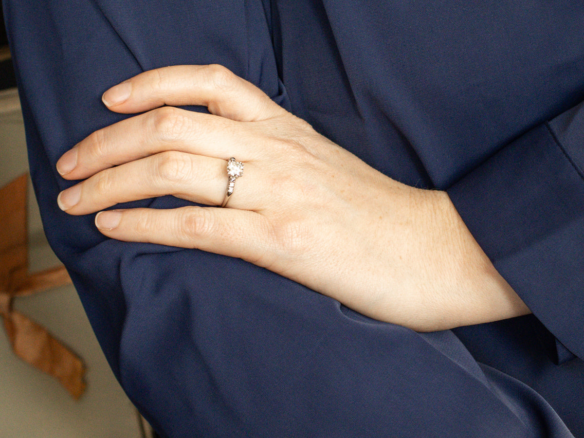 1950s Platinum and Diamond Engagement Ring with Diamond Accents