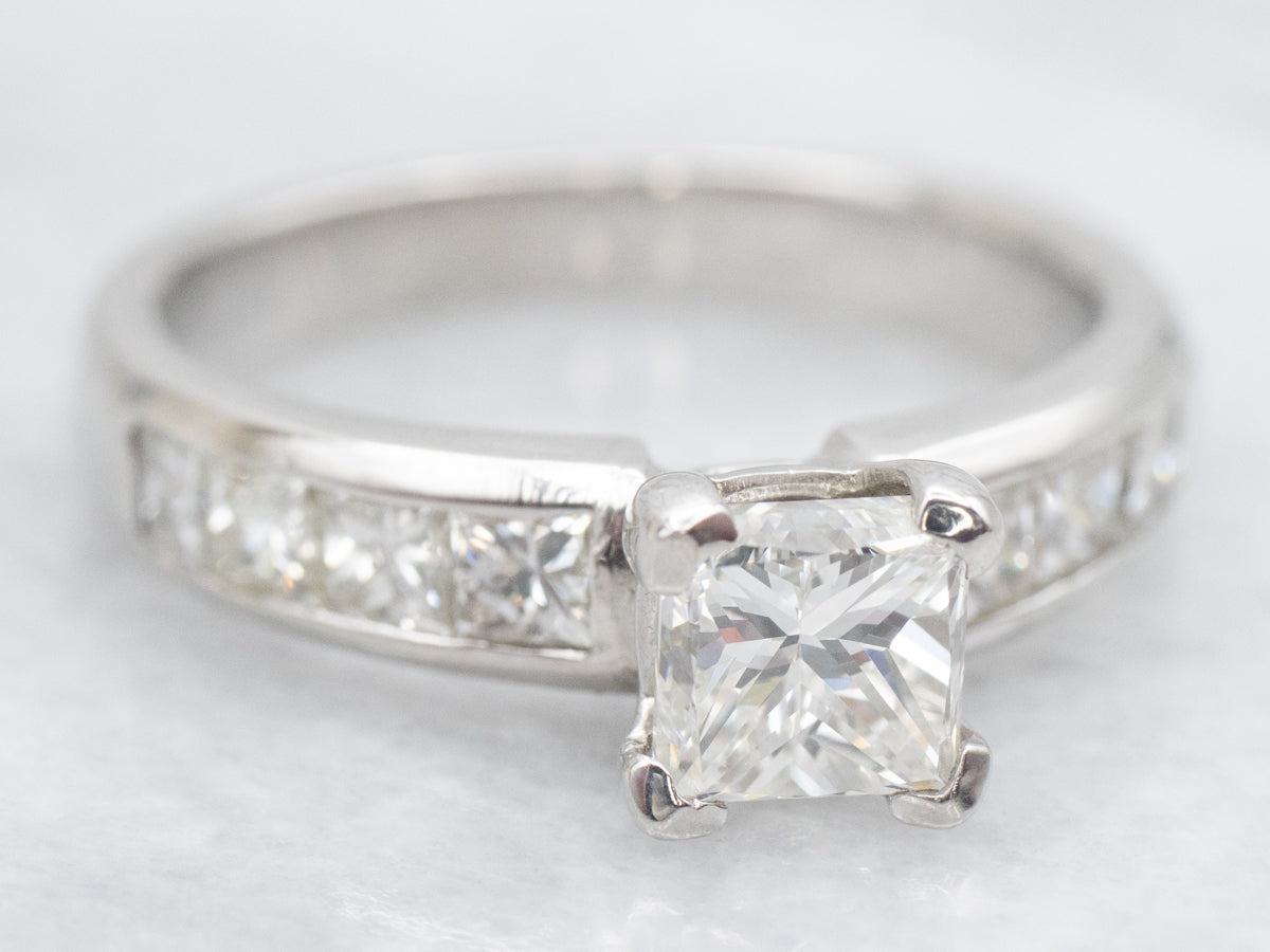 Platinum Princess Cut Diamond Modern Engagement Ring