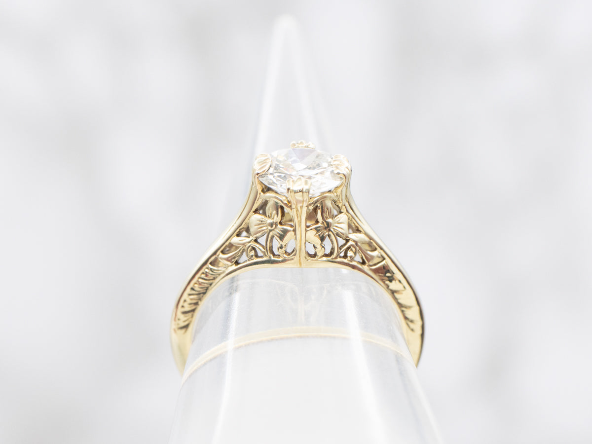 Round Brilliant One-Carat Art Nouveau Era Diamond Solitaire Engagement
