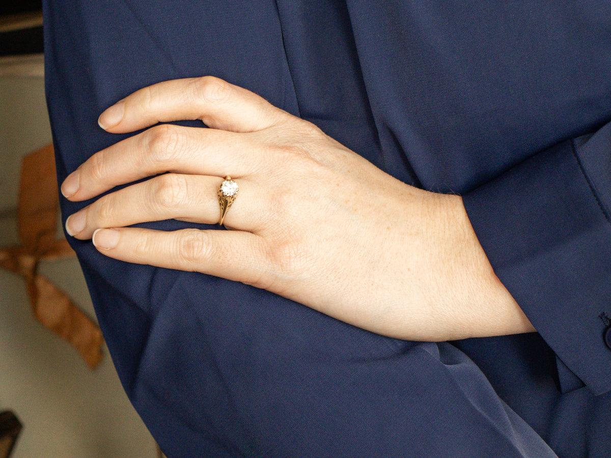 Round Brilliant One-Carat Art Nouveau Era Diamond Solitaire Engagement