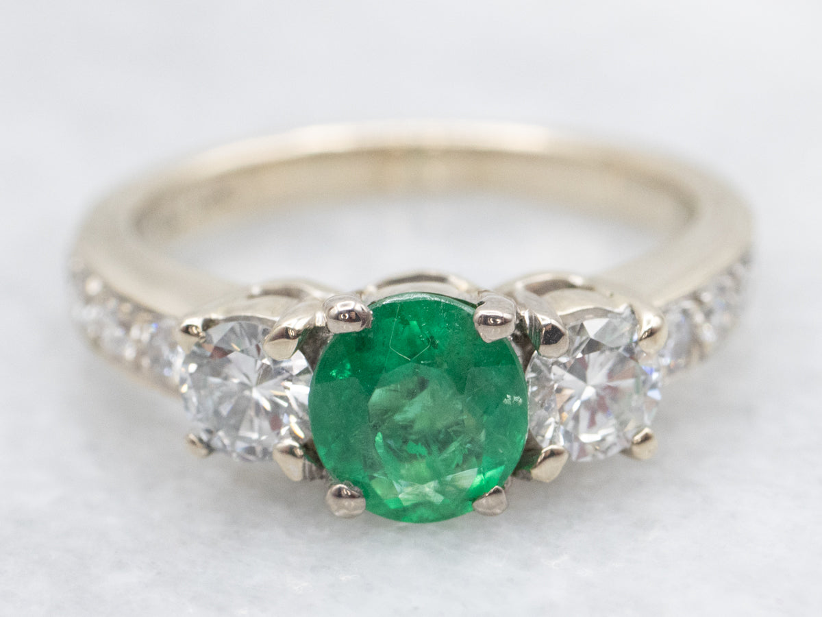 Modern Emerald and Diamond Engagement Ring