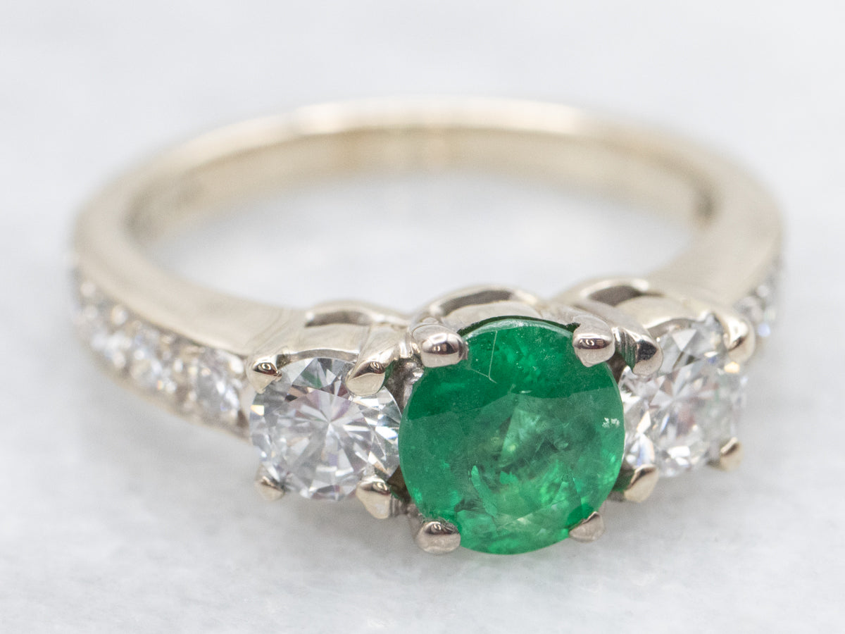 Modern Emerald and Diamond Engagement Ring