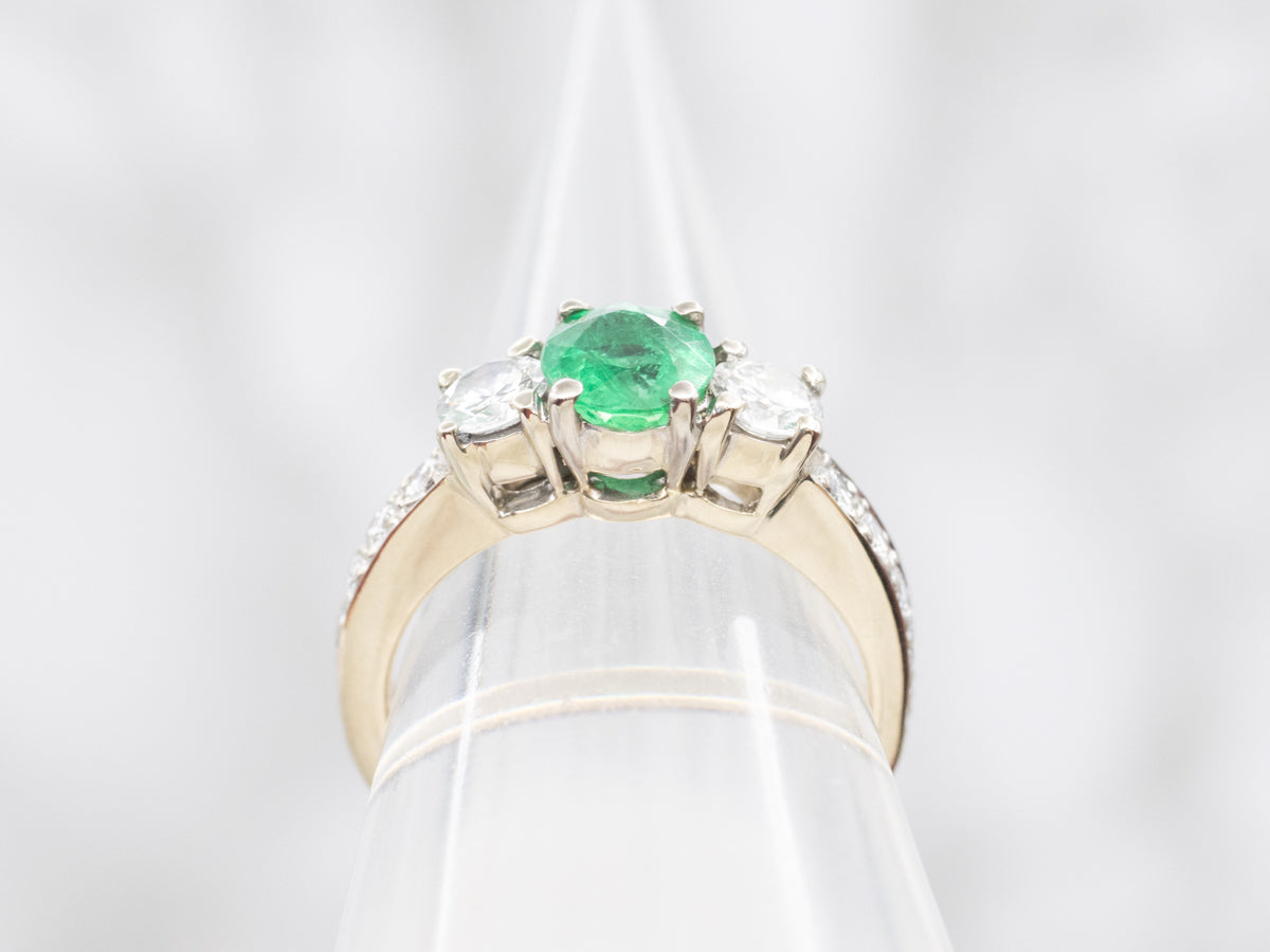 Modern Emerald and Diamond Engagement Ring