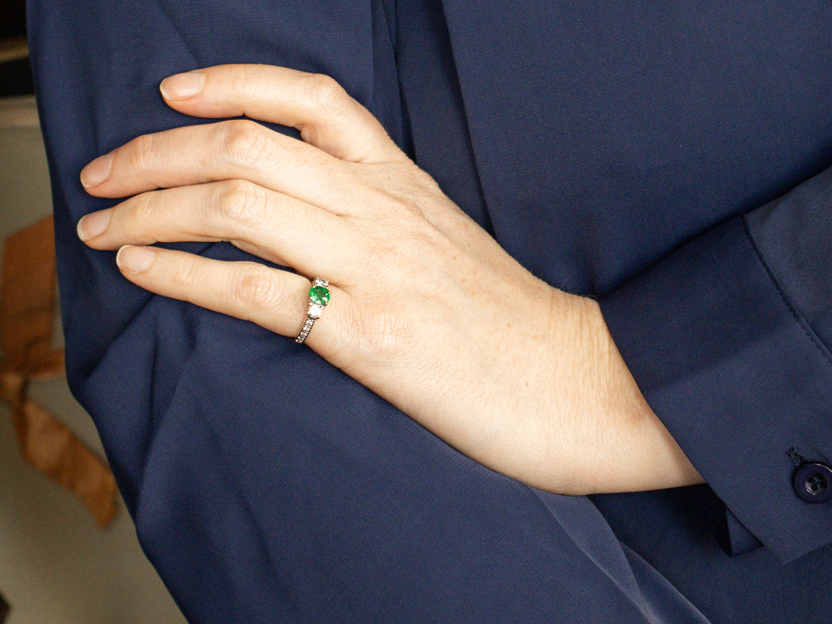 Modern Emerald and Diamond Engagement Ring