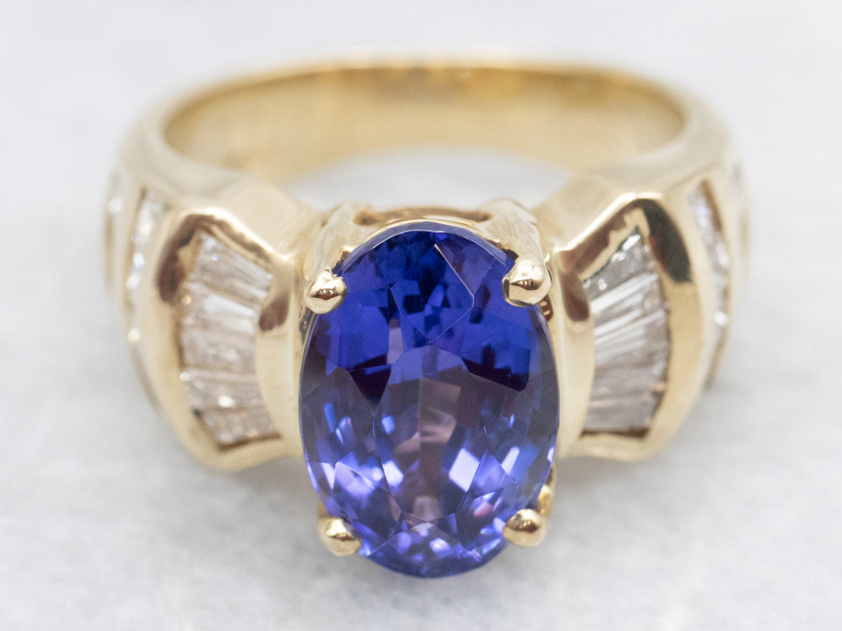 Modern Gold Tanzanite and Diamond Cocktail Ring