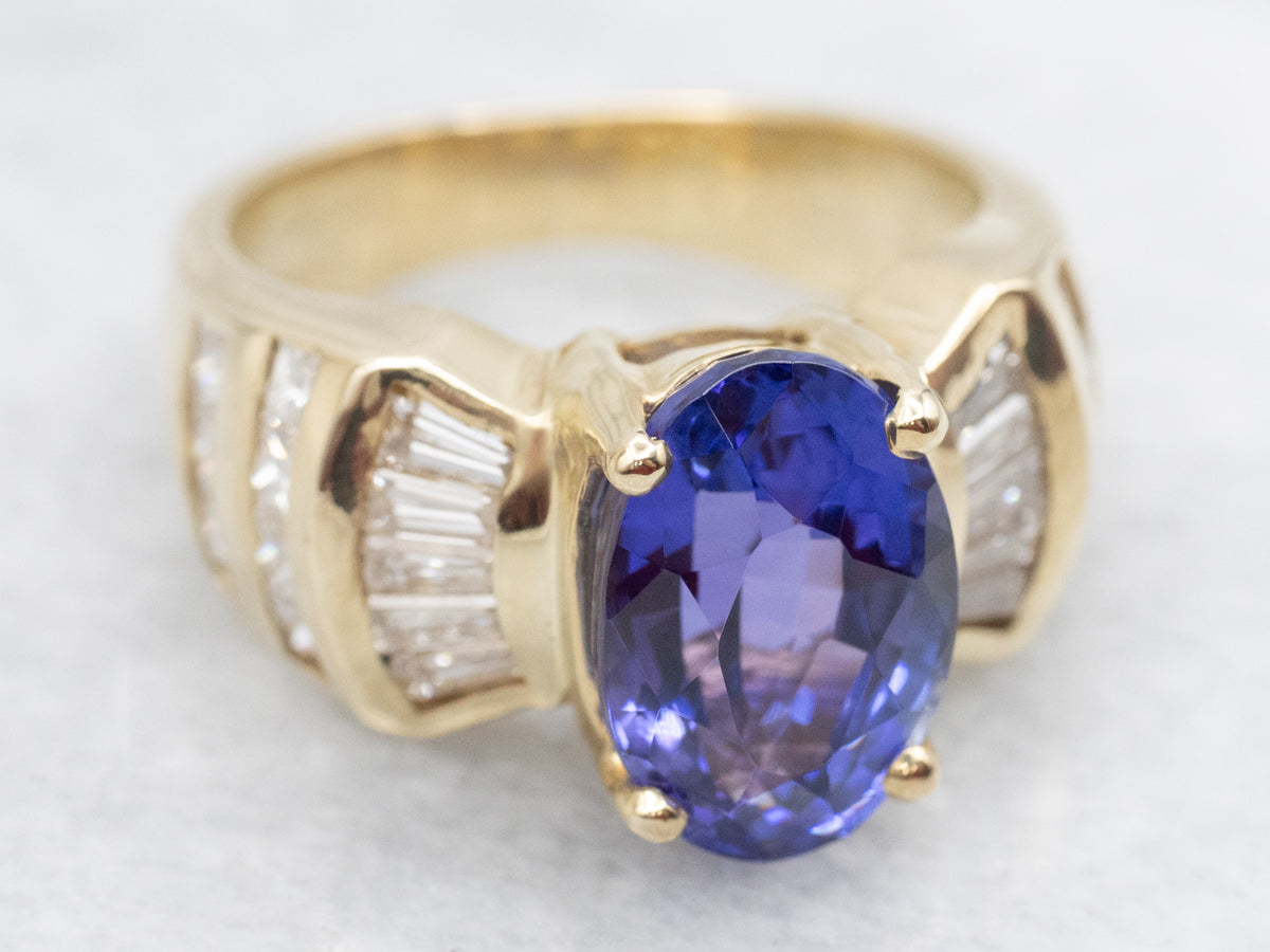 Modern Gold Tanzanite and Diamond Cocktail Ring