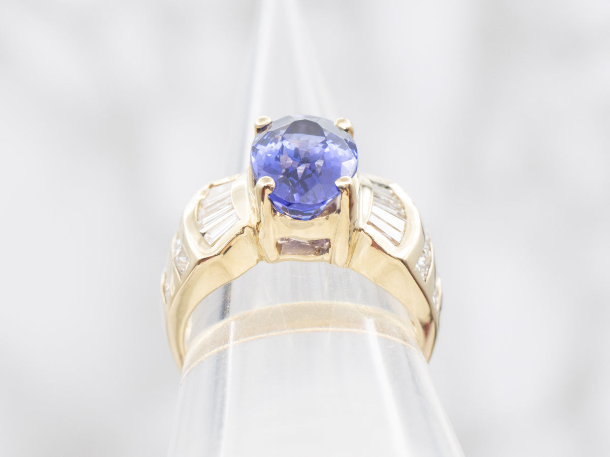 Modern Gold Tanzanite and Diamond Cocktail Ring