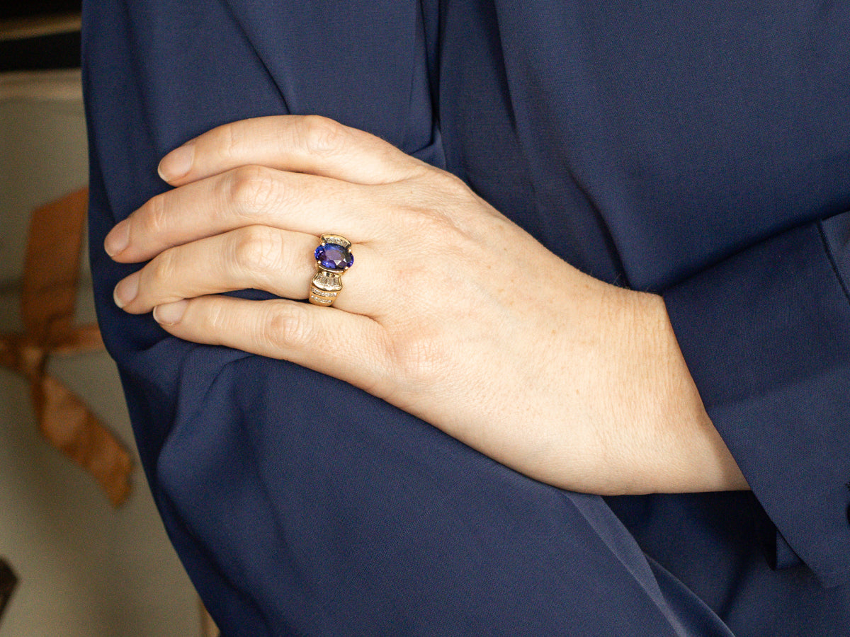 Modern Gold Tanzanite and Diamond Cocktail Ring