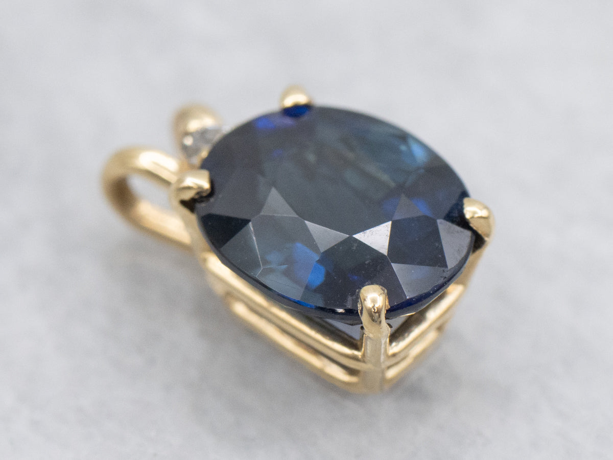 Navy Blue Sapphire and Diamond Drop Pendant