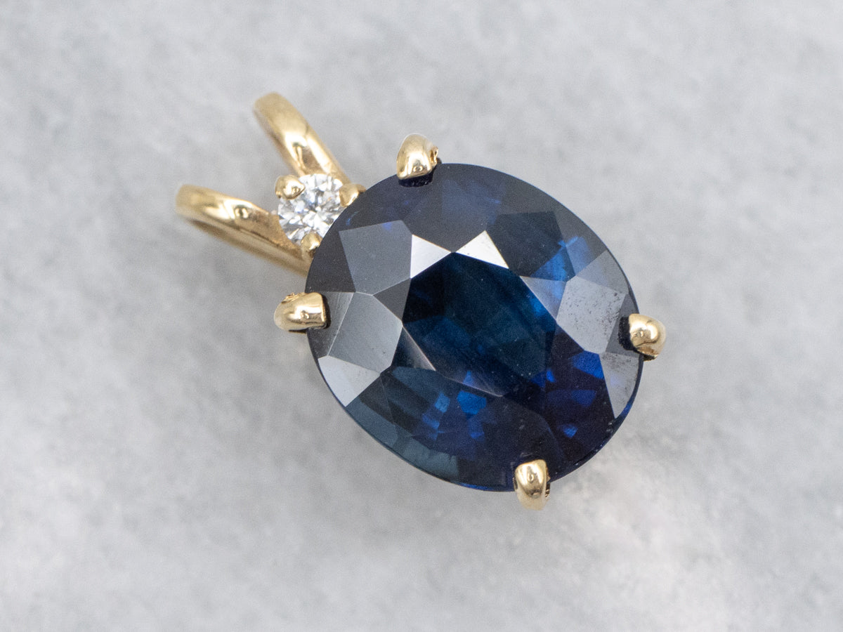 Navy Blue Sapphire and Diamond Drop Pendant