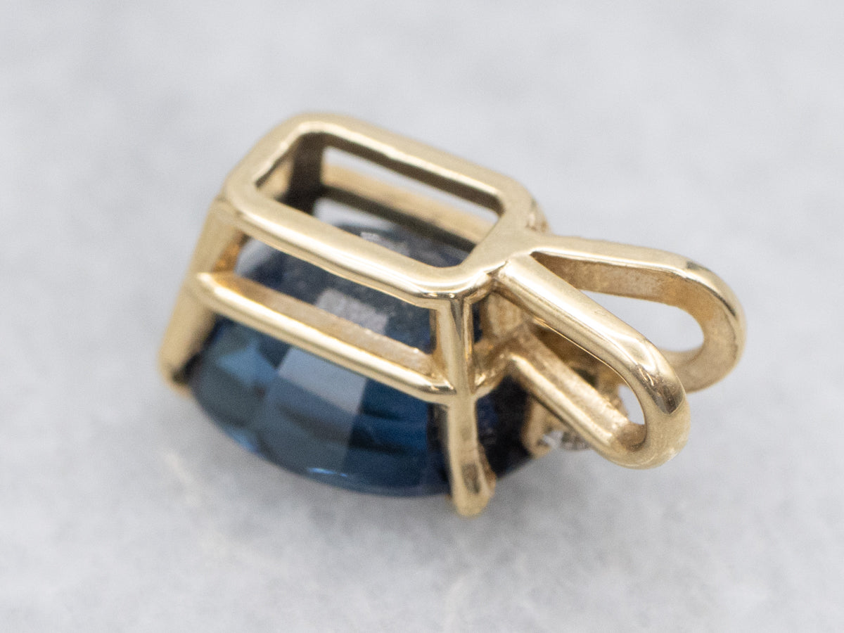 Navy Blue Sapphire and Diamond Drop Pendant
