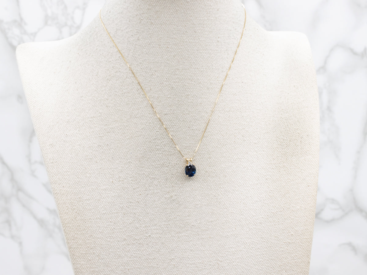 Navy Blue Sapphire and Diamond Drop Pendant