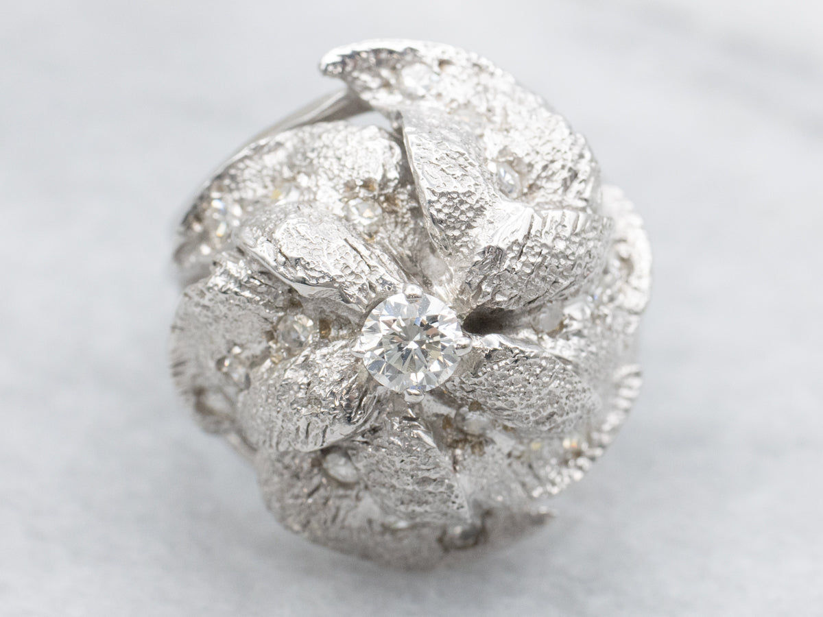 Diamond and White Gold Floral Statement Ring