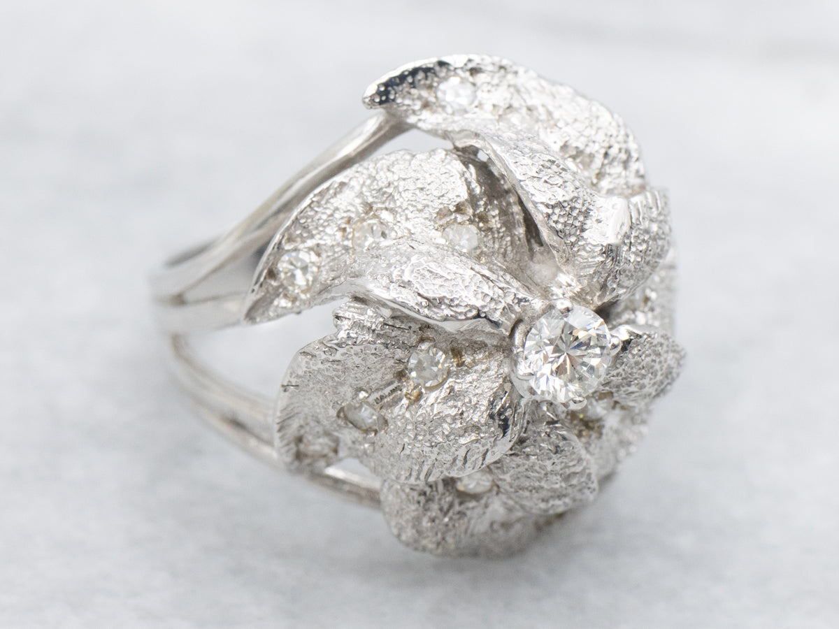 Diamond and White Gold Floral Statement Ring