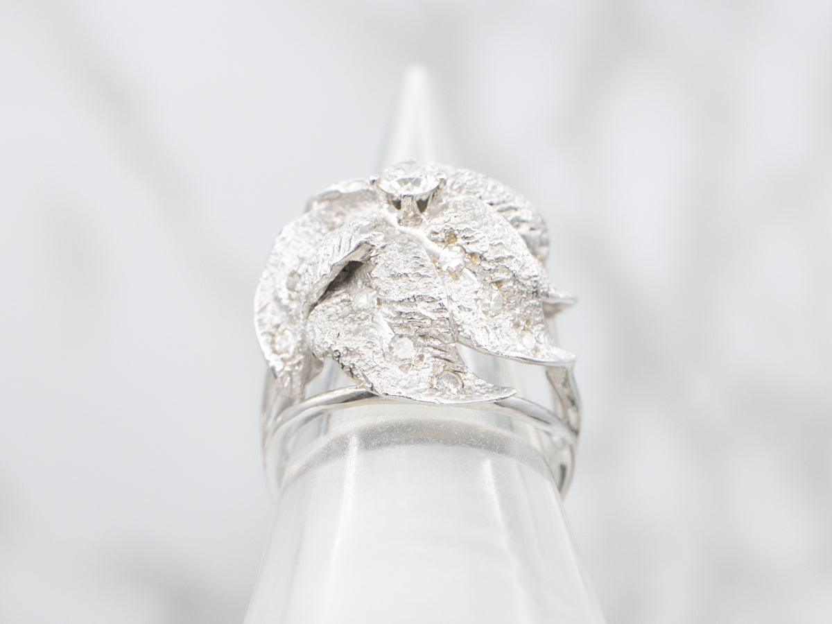 Diamond and White Gold Floral Statement Ring